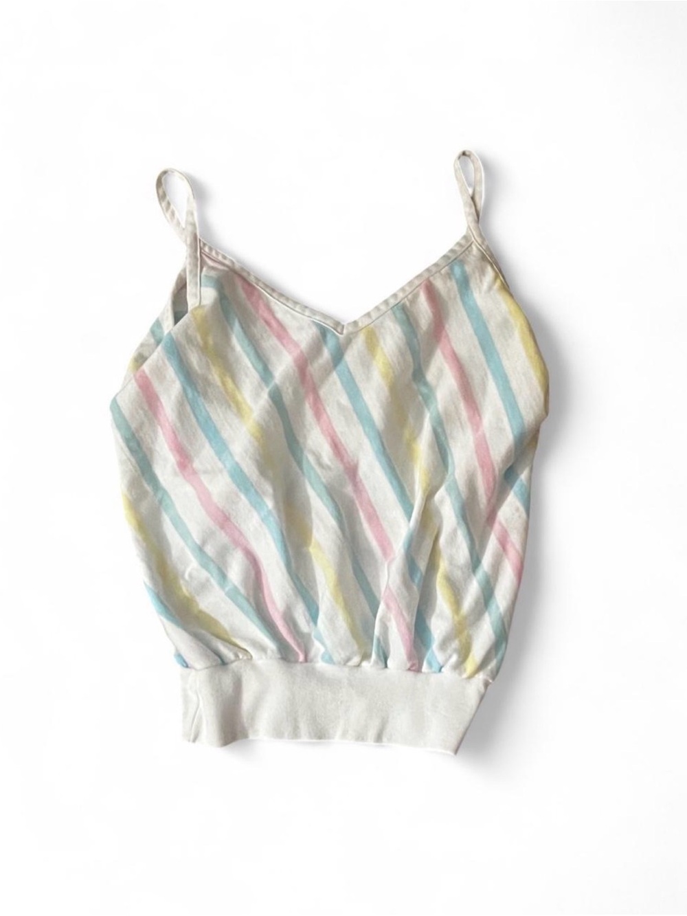 Pastel Diagonal Stripe Spaghetti Strap Tank - White #vintage